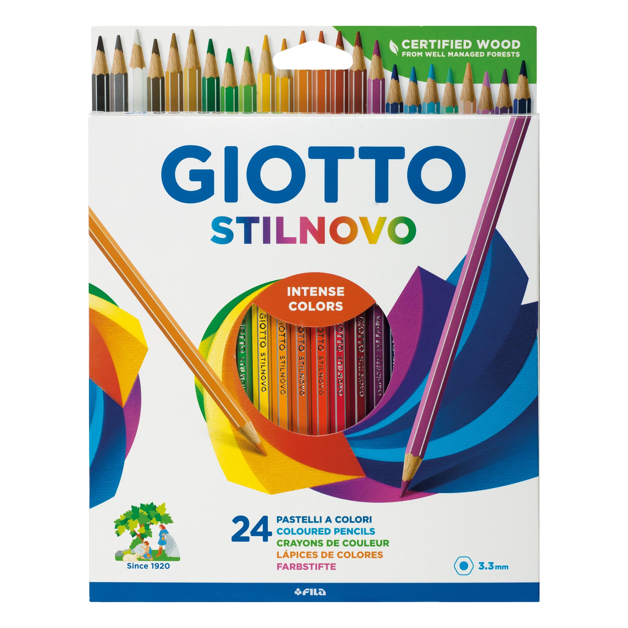 Stilnovo Intense Colours Colouring Pencils, 24 Assorted Colours, For Children, Parties and Schools