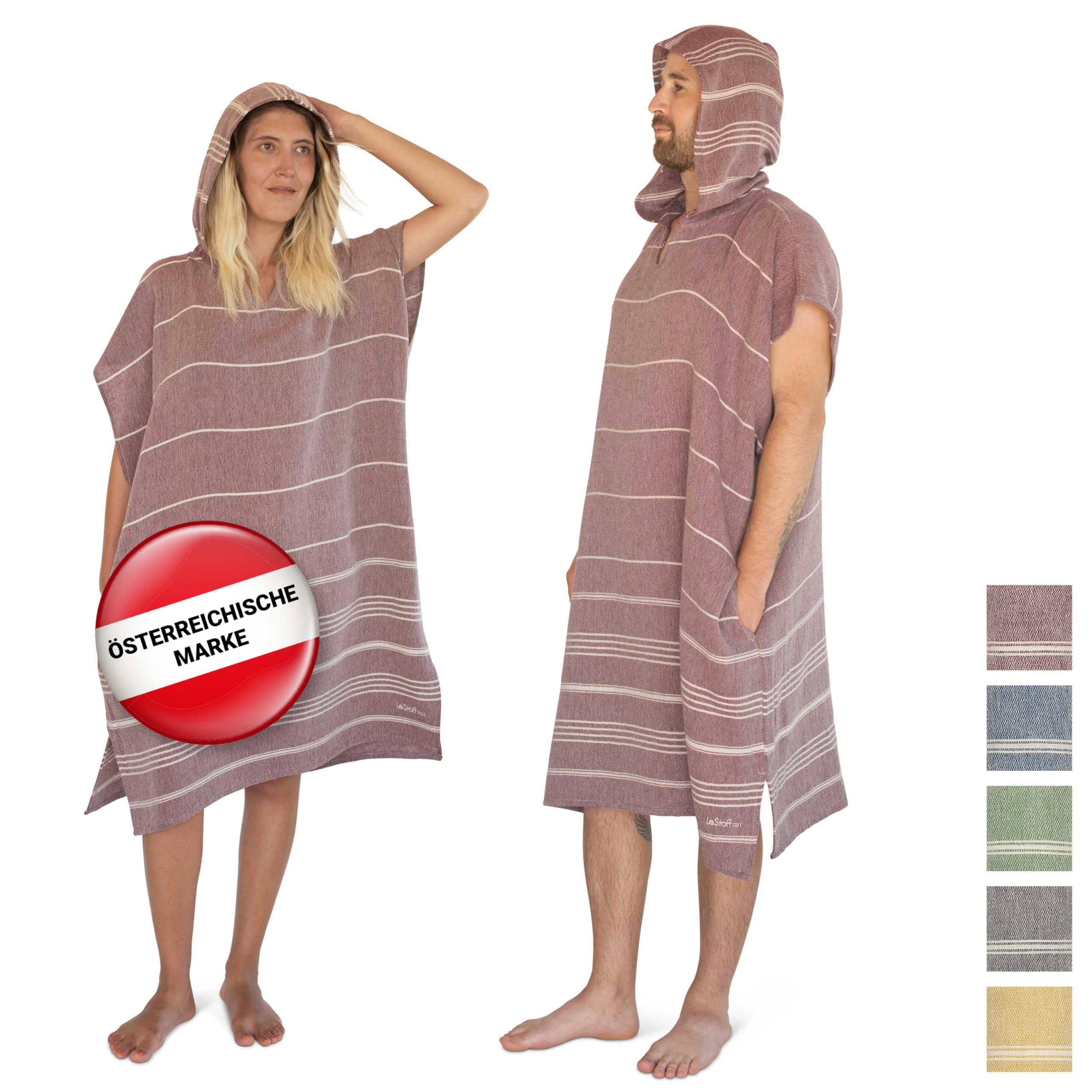 LeStoff Badeponcho - 50% Bio-Baumwolle 50% Hanf - Leicht, Saugstark, Schnelltrocknend, Bio, Strandponcho mit Kapuze, Handtuchponcho, Surf Poncho, Handtuchkleid, Duschponcho, Umziehponcho