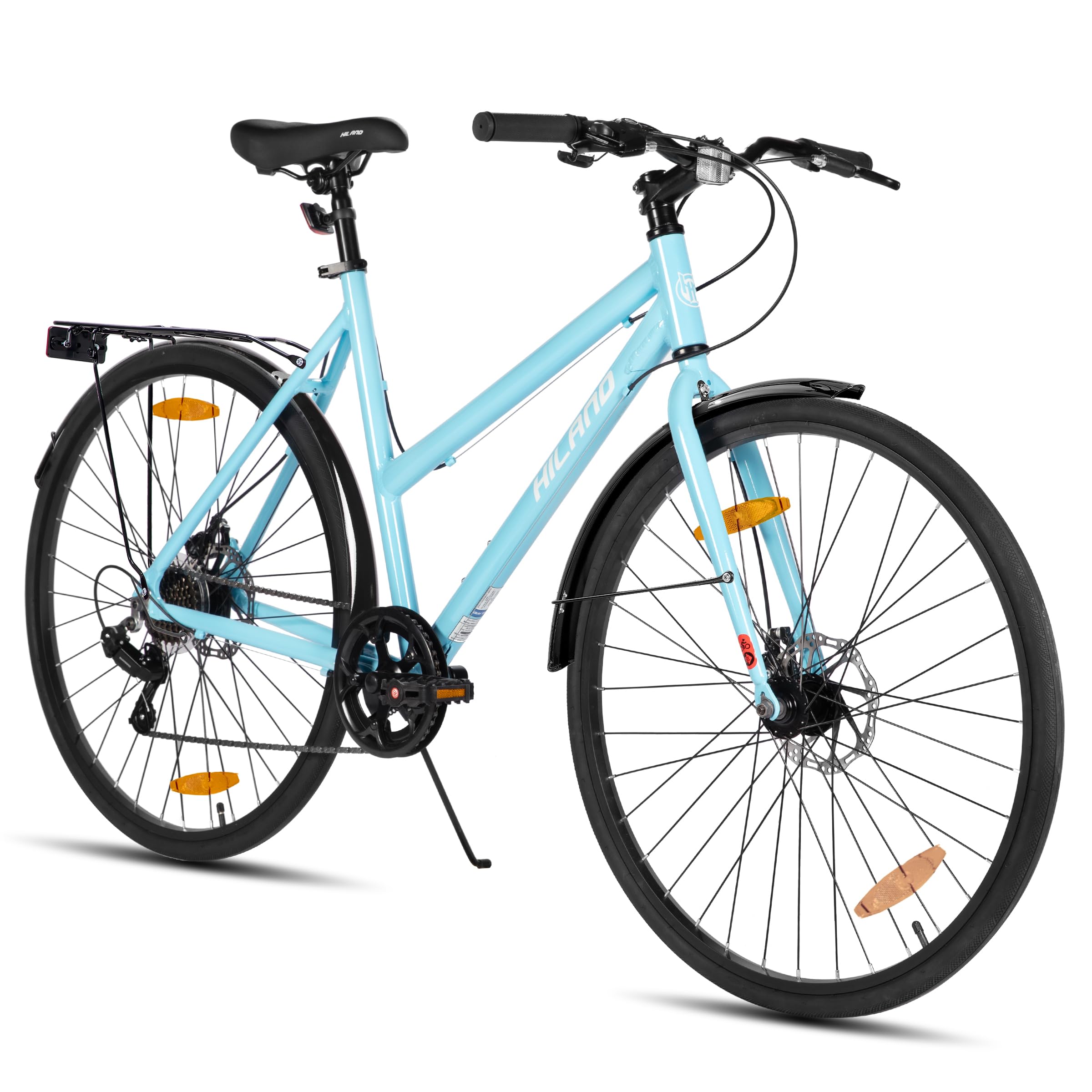 Hiland 28 Zoll Aluminium Rennrad, 7-Gang Schaltung Pendlerfahrrad mit Scheibenbremsen, 700C Komfortabler Stadt für Männer Frauen