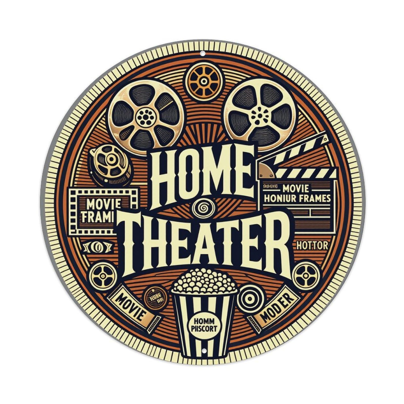 Home Theater Movie Reel Popcorn Metal Tin Sign Vintage Garden Bedroom Cafe Bar Man Cave Home Wall Decor Metal Poster 8x8 inches
