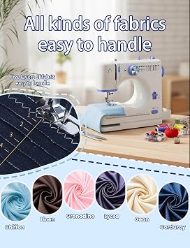 Portable Sewing Machine Ideal for Beginners, Adults, and Kids - 12 Built - in Stitches, Basic Sewing Kit Included, 2 - Speed Foot Pedal, Perfect for Home Use - Blue And White-HKS3
