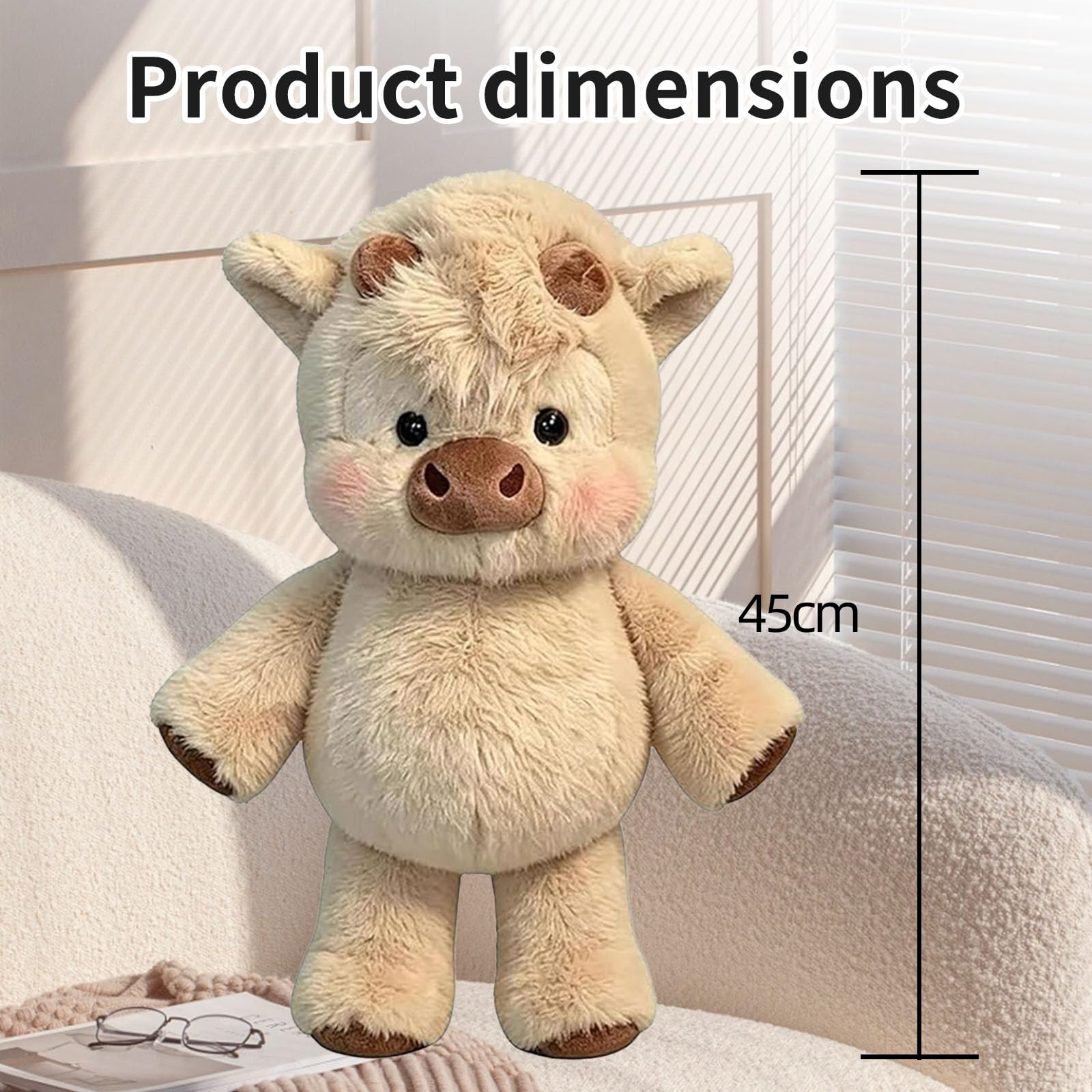 Peluche Mucca Che Corre, 45 cm Highlandes Cow Plushs, Mucca Giocattolo di Peluche Morbido, Plushie di Compleanno regalo per Adulti, Decorazioni e giocattoli Plushs da Colleziones (A)