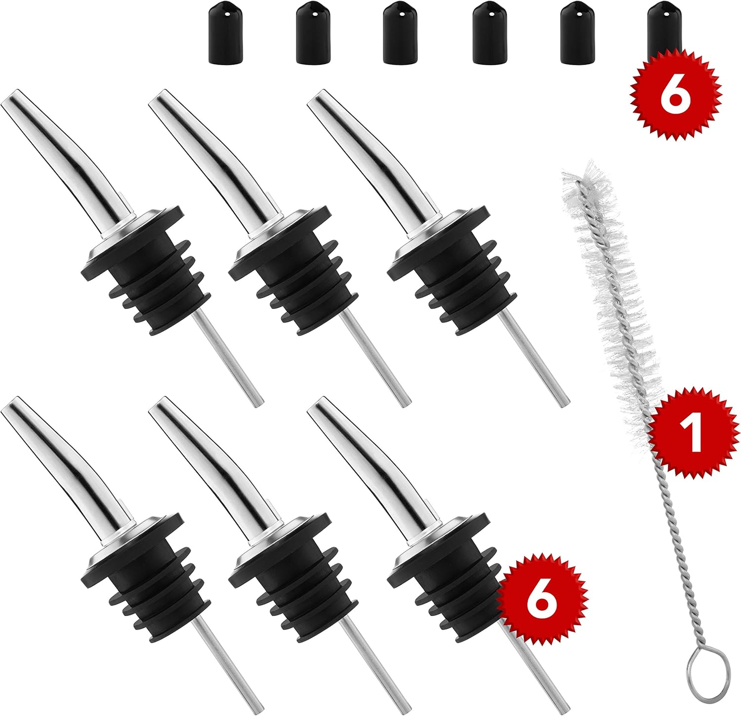 6 Pack Stainless Steel Classic Bottle Pourers Liquor Bottle