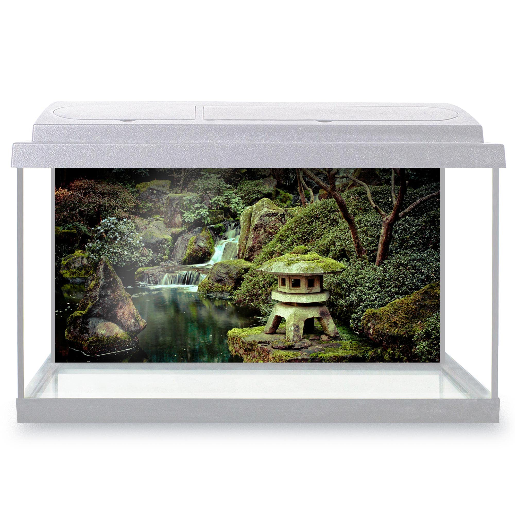 DV DESIGN Aquarium Fish Tank Background 60x30 cm - Stone Lantern Koi Pond Small Waterfall Japanese Garden Bonsai Tree Japan Land Static Cling Vinyl Vivarium Terrarium External Application #500194