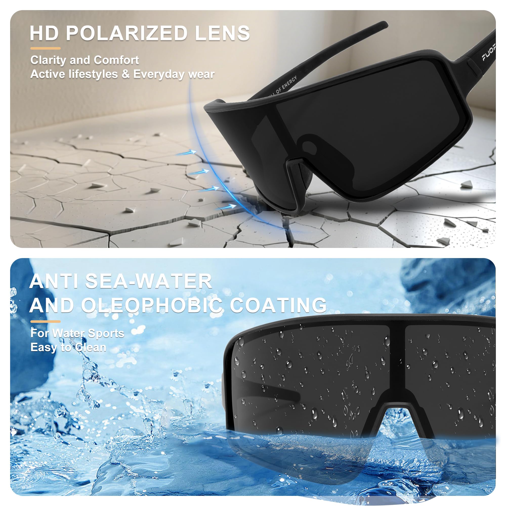 Gafas de sol deportivas polarizadas para hombres y mujeres, para golf, correr, tenis, ciclismo, lentes individuales envolventes
