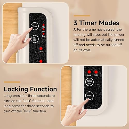 Miniatura 6 de Tapete de calentamiento de alimentos plegable para alimentos con control de temperatura ajustable, moders de tiempo, función de bloqueo, bandeja de