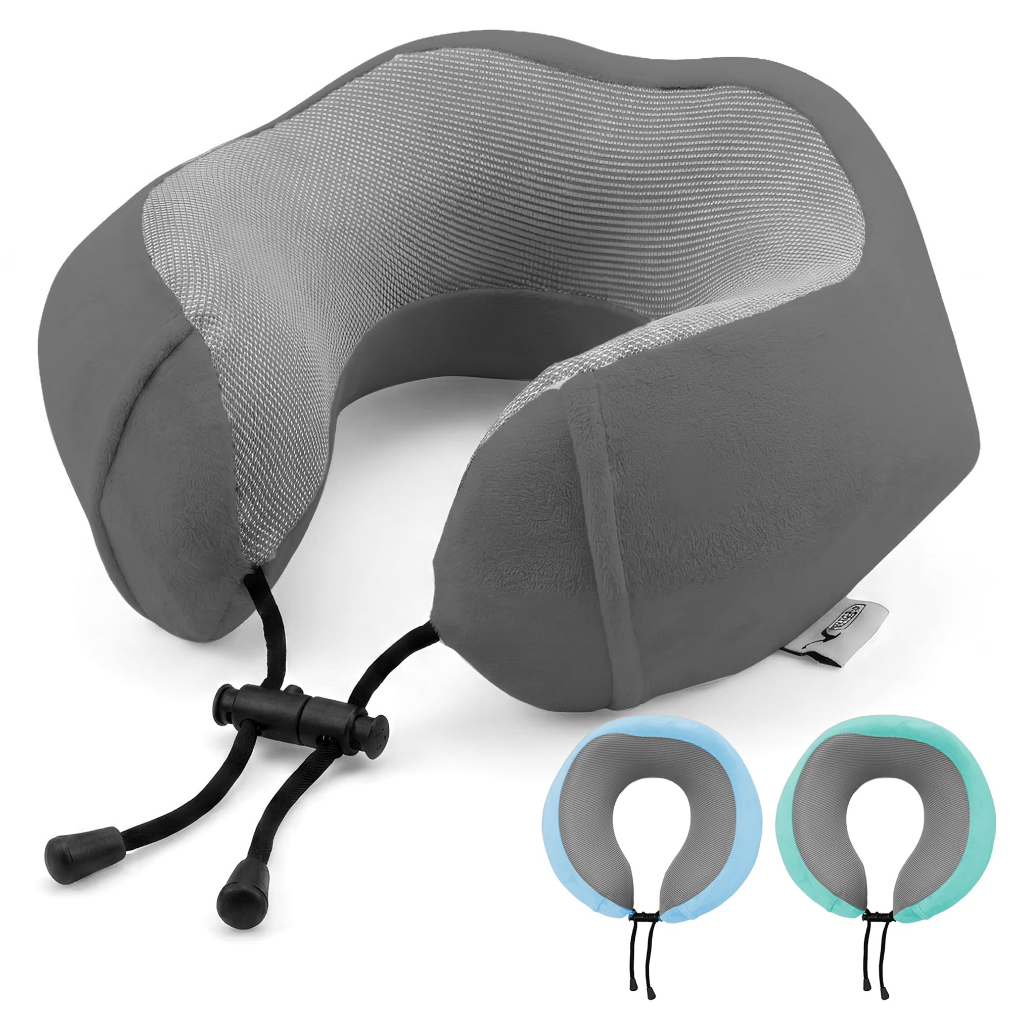 LUGG Travel Memory Foam Neck Pillow with Buckle – Ergonomic Neck Support, Portable & Lightweight, Ideal for Flights and Road Trips (Grey) – 28 x 28 x 4cm