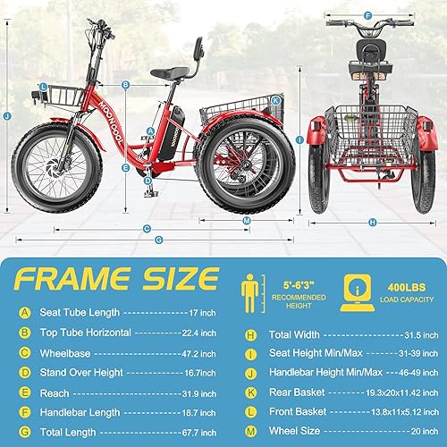 Vista 2 de NAIZEA Electric Tricycle Adult Electric Bicycles,Electric Trike,3 Wheel Electric Bike Ebike E Bicycle with Removable Battery, Motorized Trike with