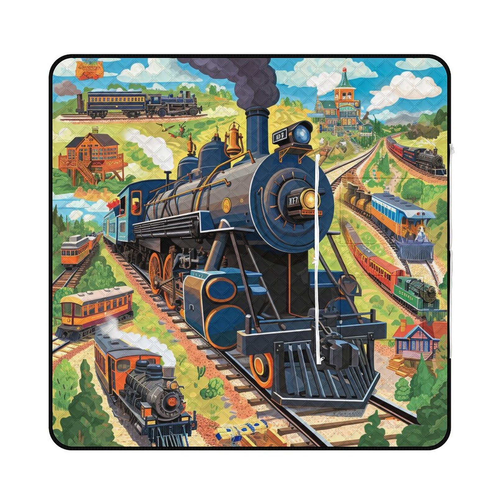 3D Stampa Locomotiva Coperta Picnic Impermeabile artee Telo Impermeabile Pieghevole Tappeto Pic Nic Per Campeggio, Trekking, Montagna, Viaggi 150x150cm
