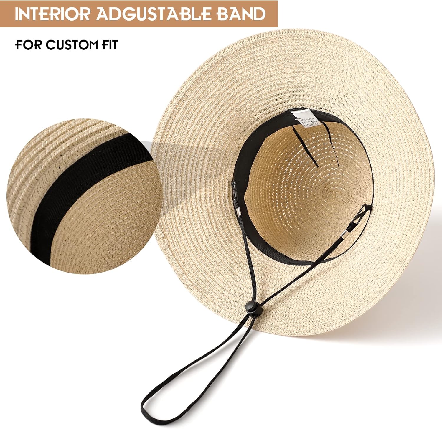 Beach Sun Straw Hats for Women, UPF 50+ UV Sun Protection Wide Brim Summer Straw Hat Foldable Packable Roll up Cap - Image 5