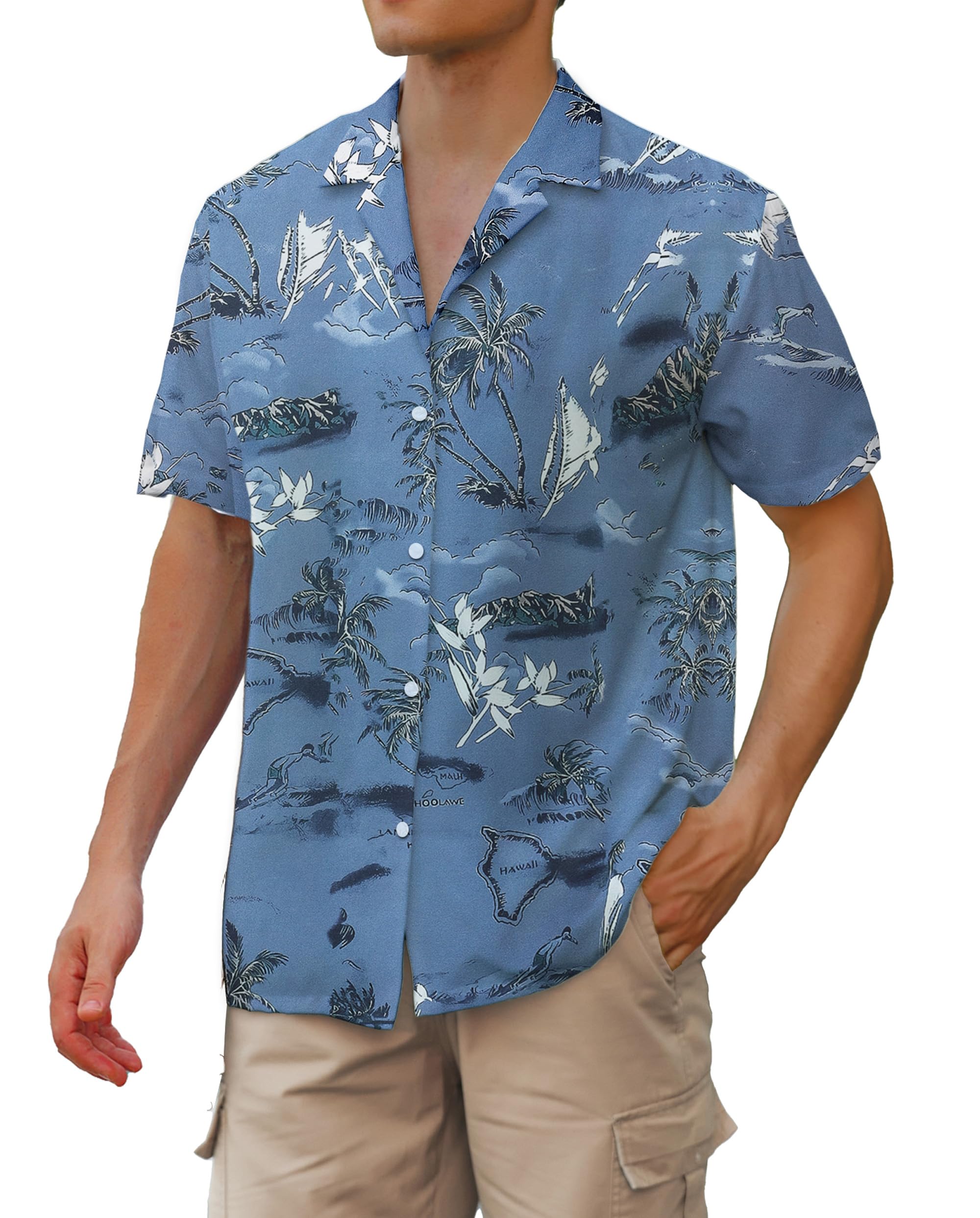Cromoncent Hawaiian Shirt for Boy&amp;Men Short Sleeve Cuban Collar Tropical Holiday Summer Beach Shirts
