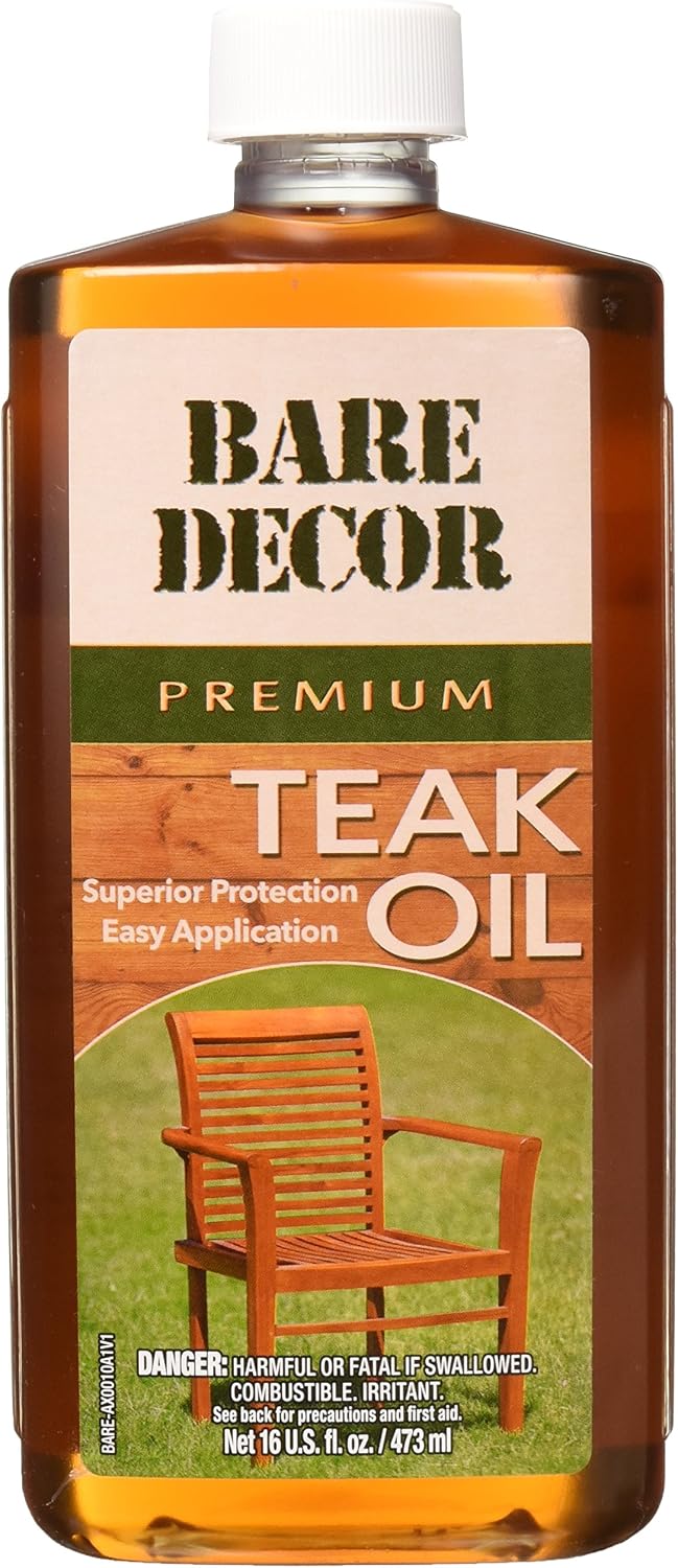 Bare Decor Premium Golden Teak Oil for Home and Marine Use, 16oz