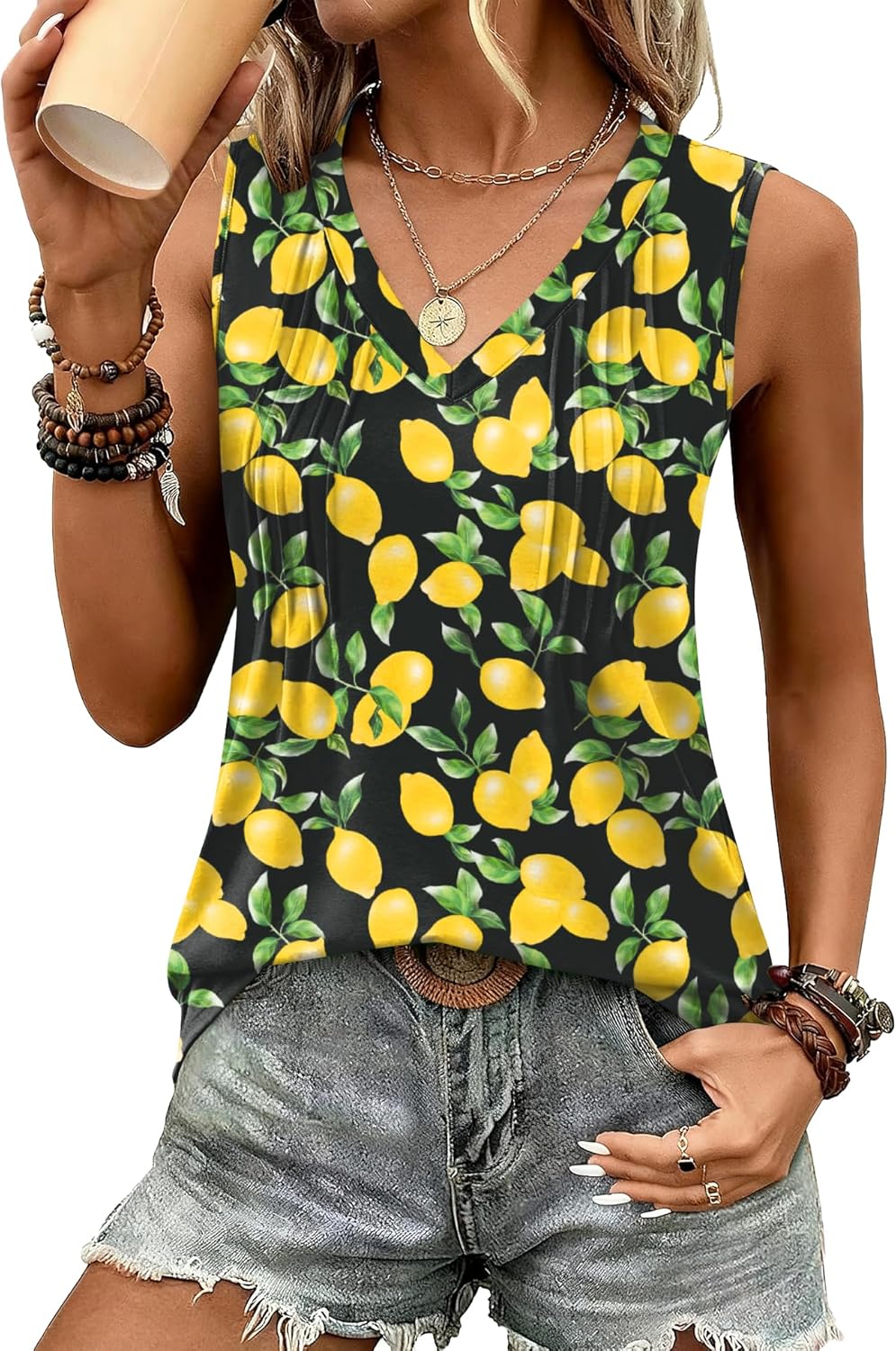 LOMON Tank Tops for Women Loose Fit V Neck Sleeveless Shirts 2026 Fashion Summer Clothes S-3XL