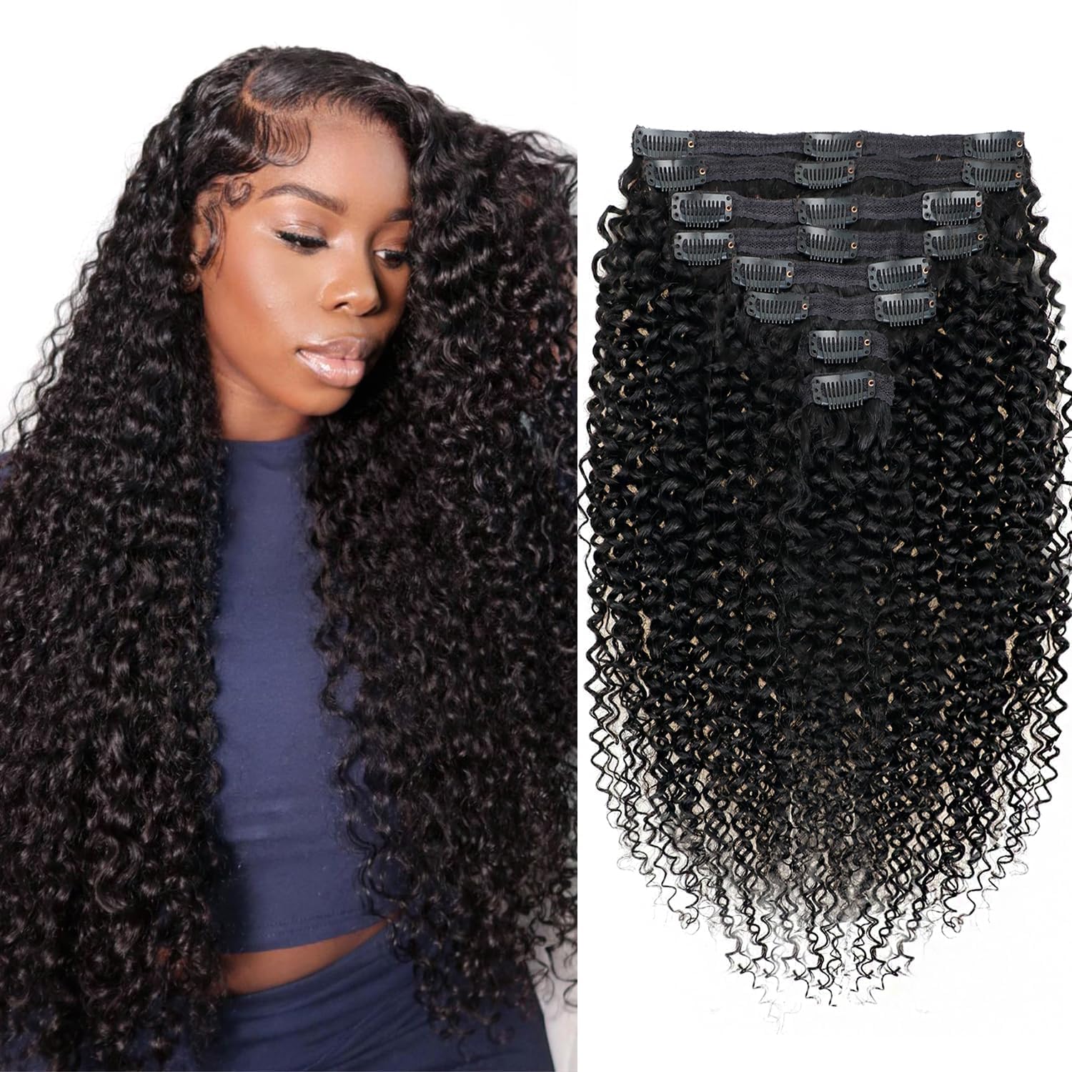 3C 4A Kinky Curly Clip In Hair Extensions Full Head 120g 14 inch Natural Hair Clip Ins 4A, 4B and 4C Afro Tight Hair Texture main image 4