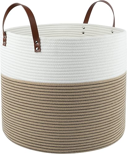 OIAHOMY Cesta de lavandería - Canasta de cuerda grande con asas, moderna y decorativa para sala de estar, cestas de almacenamiento para juguetes,