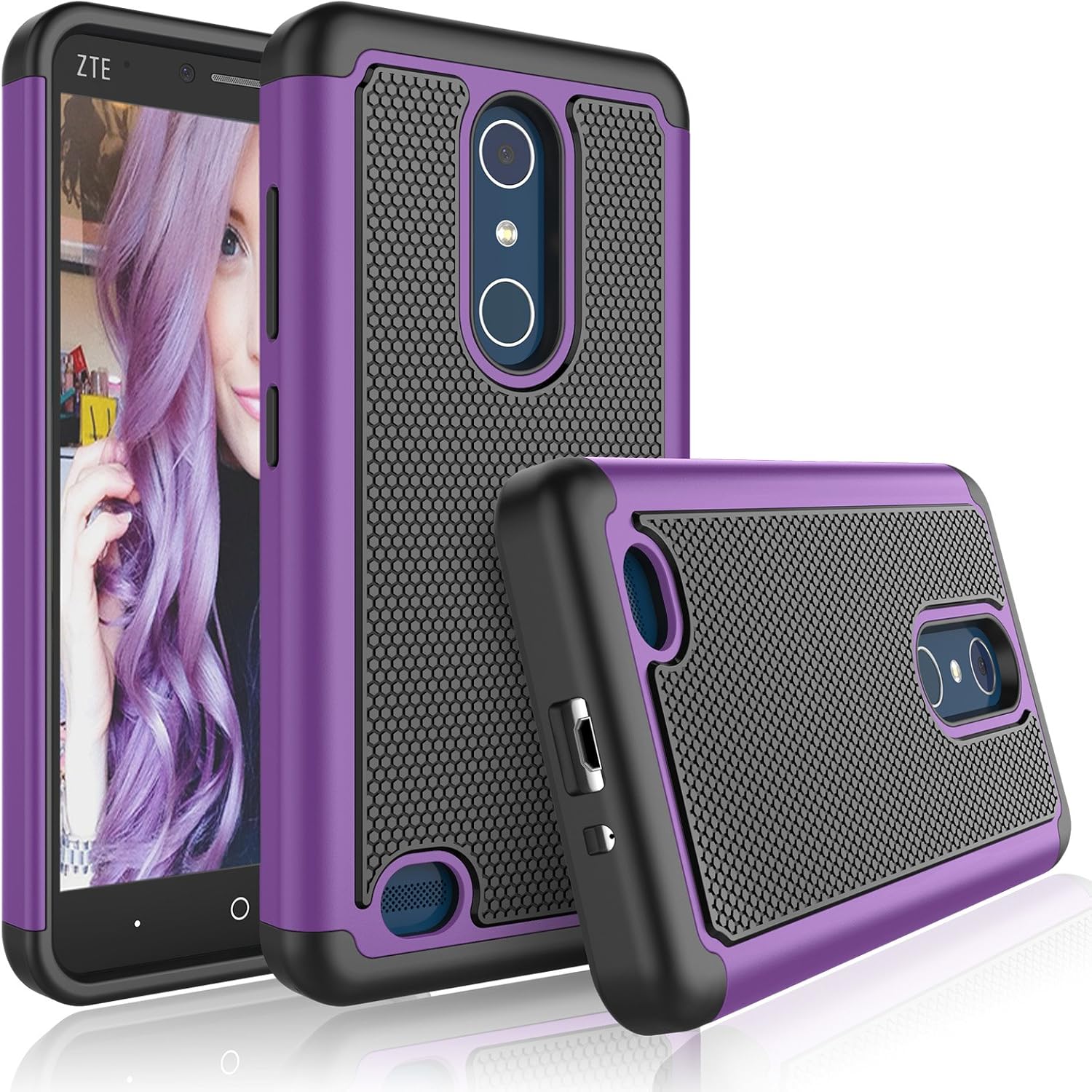 Tekcoo ZTE Zmax Pro Case, ZTE Blade X Max Cute Case, [Tmajor] Shock Absorbing [Purple] Adorable Rubber Silicone Plastic Scratch Resistant Defender Bumper Hard Cases Cover for ZTE Z983 Z981