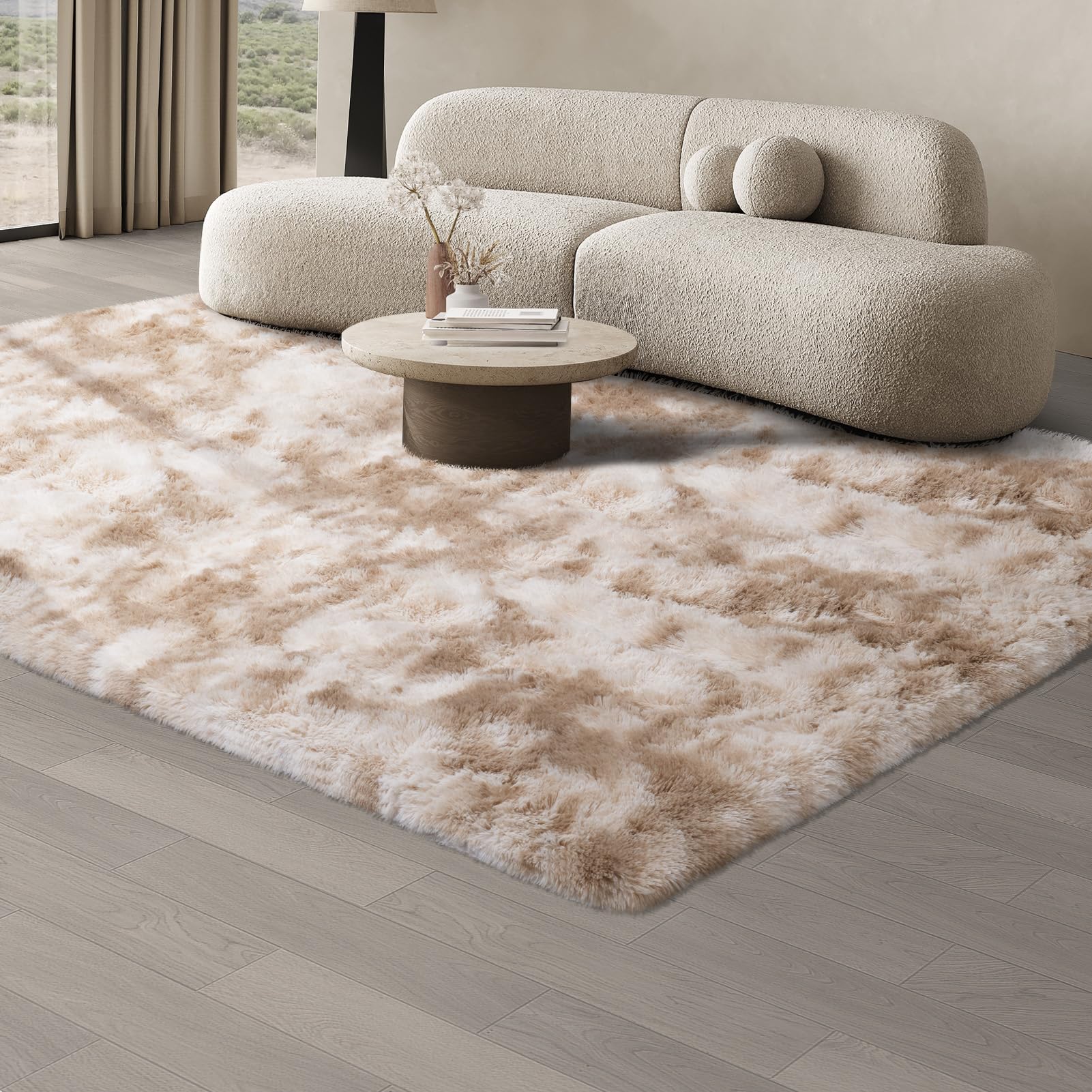 JOJOSEE Hochflor Teppich Wohnzimmer 160 x 230 cm Kaffeebraun | Anti-Rutsch Wohnzimmerteppich Waschbarer Flauschiger Teppich für Schlafzimmer & Kinderzimmer