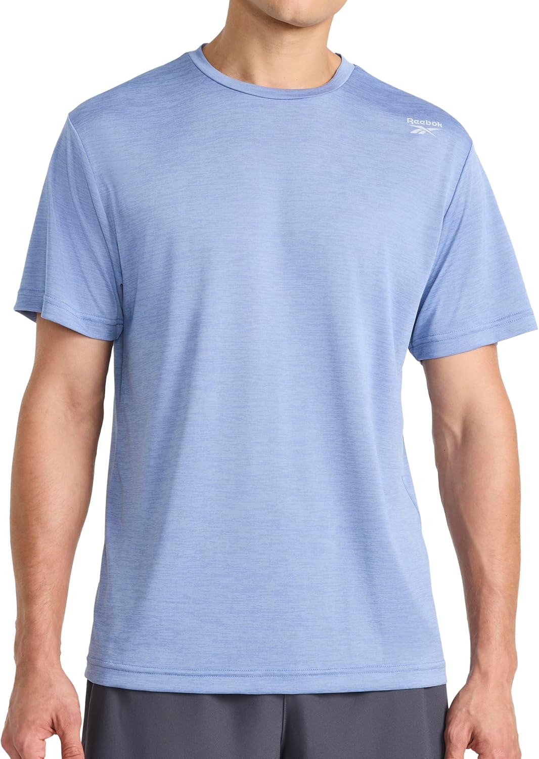 Reebok Mens Small Logo Short Sleeve Crewneck T-Shirt, Standard Fit, Breathable Lightweight Stretch Knit Fabric