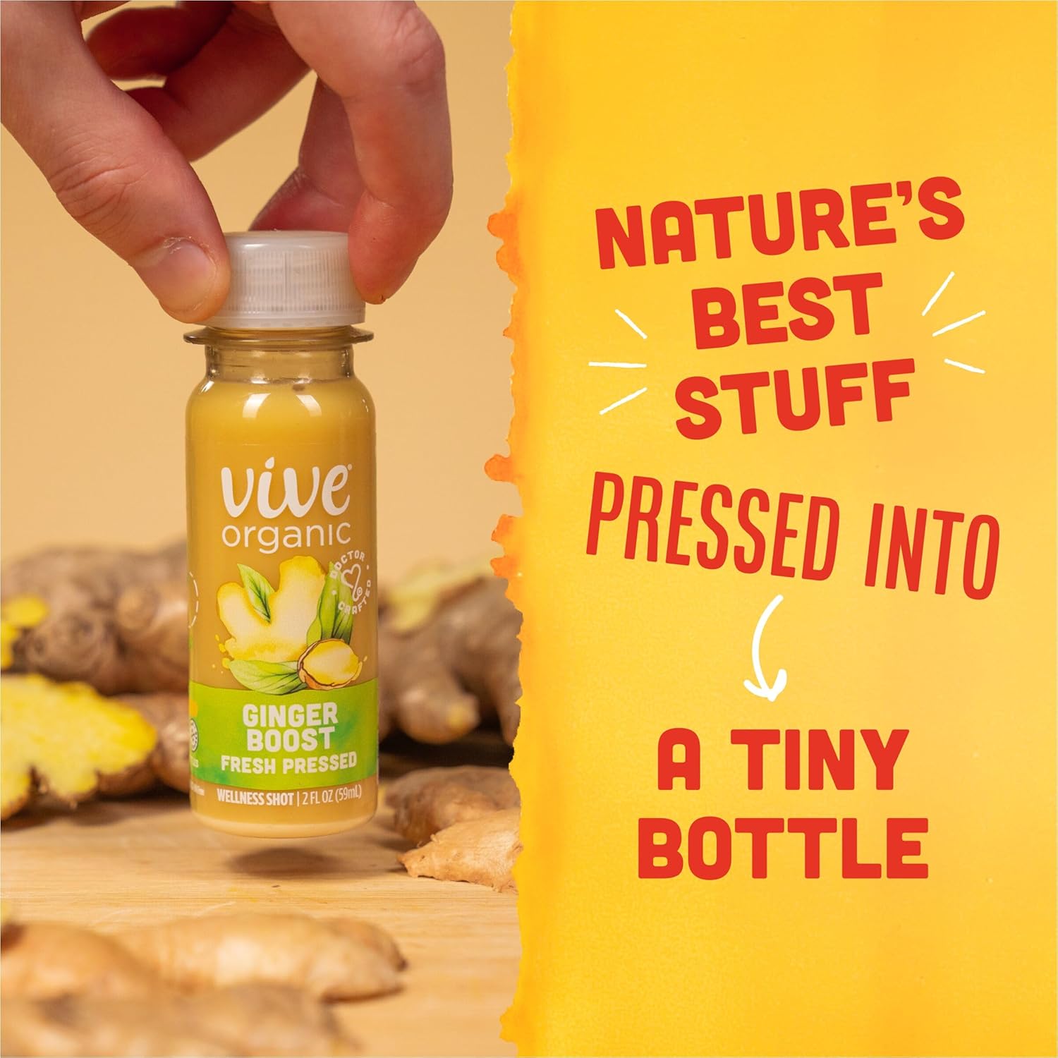Vive Organic Ginger Boost Wellness Shot, Fresh Pressed Ginger Shot, 2 fl oz Bottles, 12-Pack