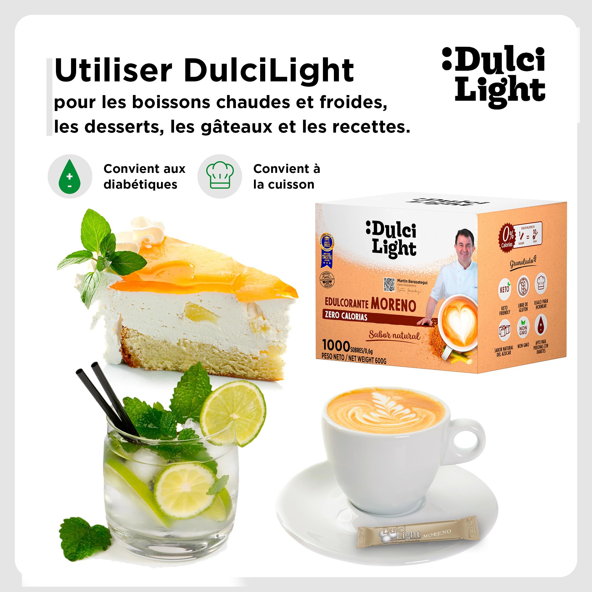 Dulcilight Édulcorant Roux Zero Calorie 1000 Buchettes 1g=10g de Sucre Brun Substitut de Sucre de Canne Muscovado Granulé aux Fibres 100% Saveur Naturelle No OGM Keto Sans Gluten Végétalien