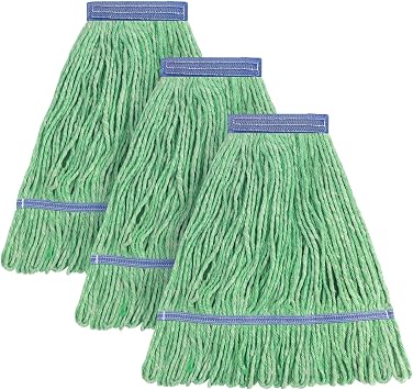 Matthew Cleaning Heavy Duty Mop Head Commercial Replacement for General and Floor Cleaning , Wet Industrial Blue Cotton Looped End String Head Refill Pack of 3 Green