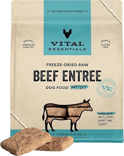 Vital Essentials Alimento crudo liofilizado para perros, carne de res, 30 onzas
