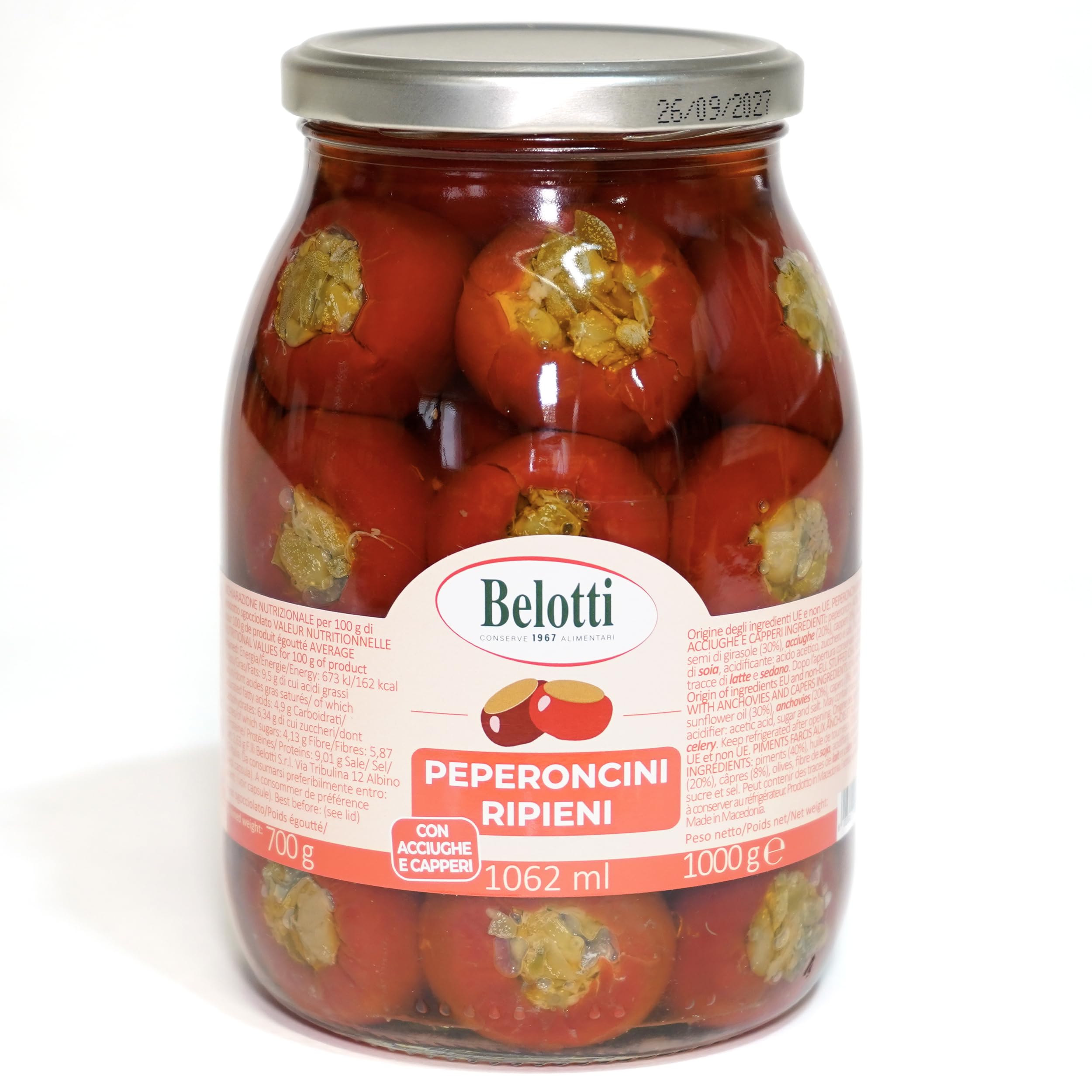 Peperoncini Ripieni con Acciughe e Capperi 1062 ml - Barattolo da 1000 g