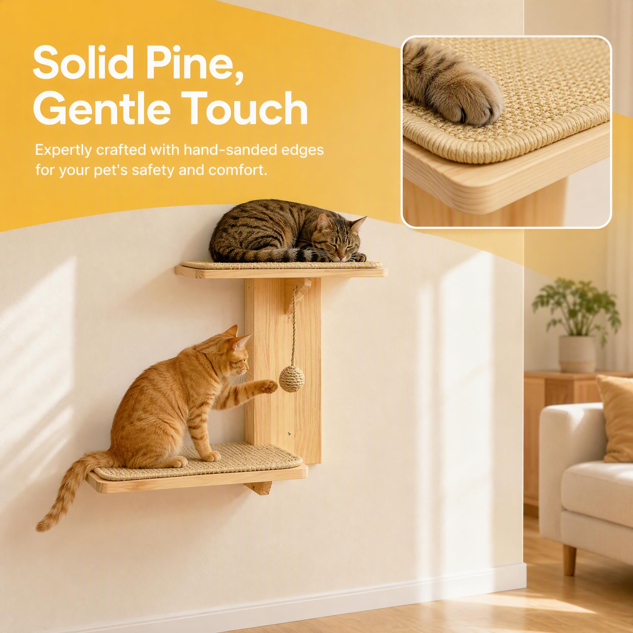 Kletterwand Katze Holz mit Integriertem Sisalball & 2 Plattformen