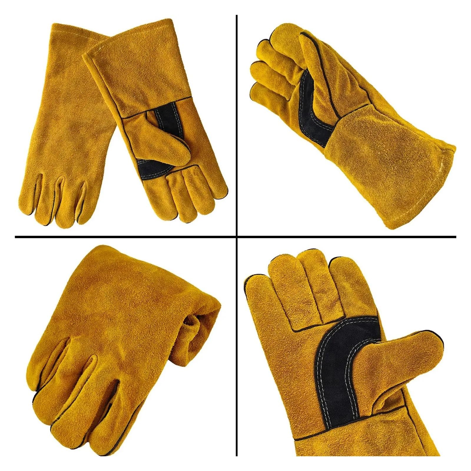 Cowhide Flame-retardant Welding Work Gloves Heat-proof Metal Welding Protector Yellow Gloves Soldering Welding Gloves Tools