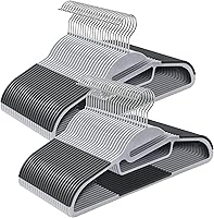 SONGMICS 50-Pack Heavy-Duty Plastic Coat Hangers, S-Shaped Opening, Space-Saving Slim Design, 360° Swivel Hooks, 11 lb Capacity, Gray (UCRP41G-50)