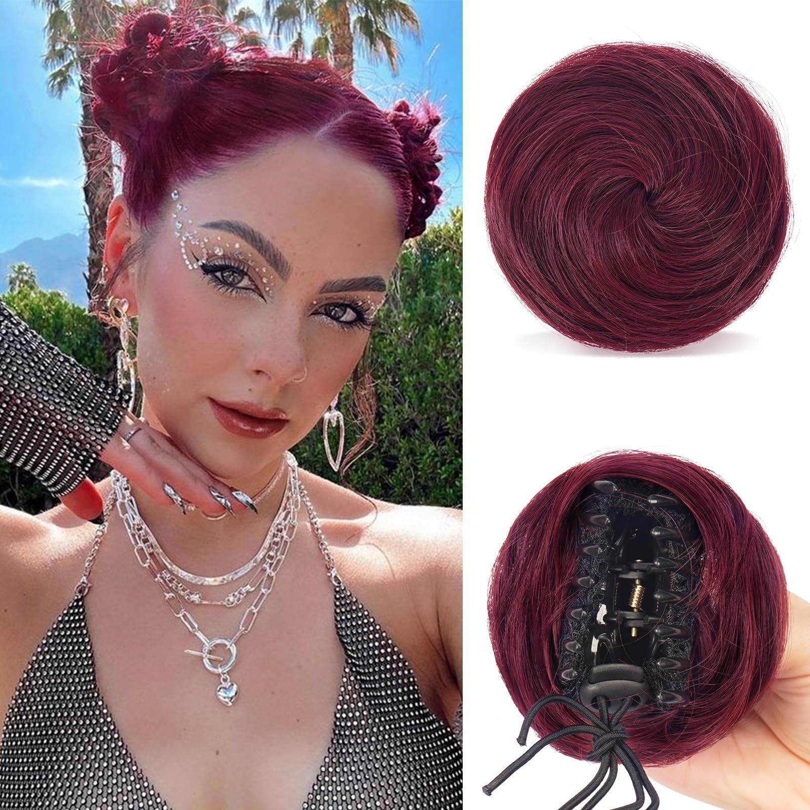 SOFEIYAN 2PCS Mini Claw Clip in Hair Bun Messy Cat Ears Hair Bun Extension Synthetic Donut Wig Accessory Updo Space Bun Hair Pieces for Women Girls,