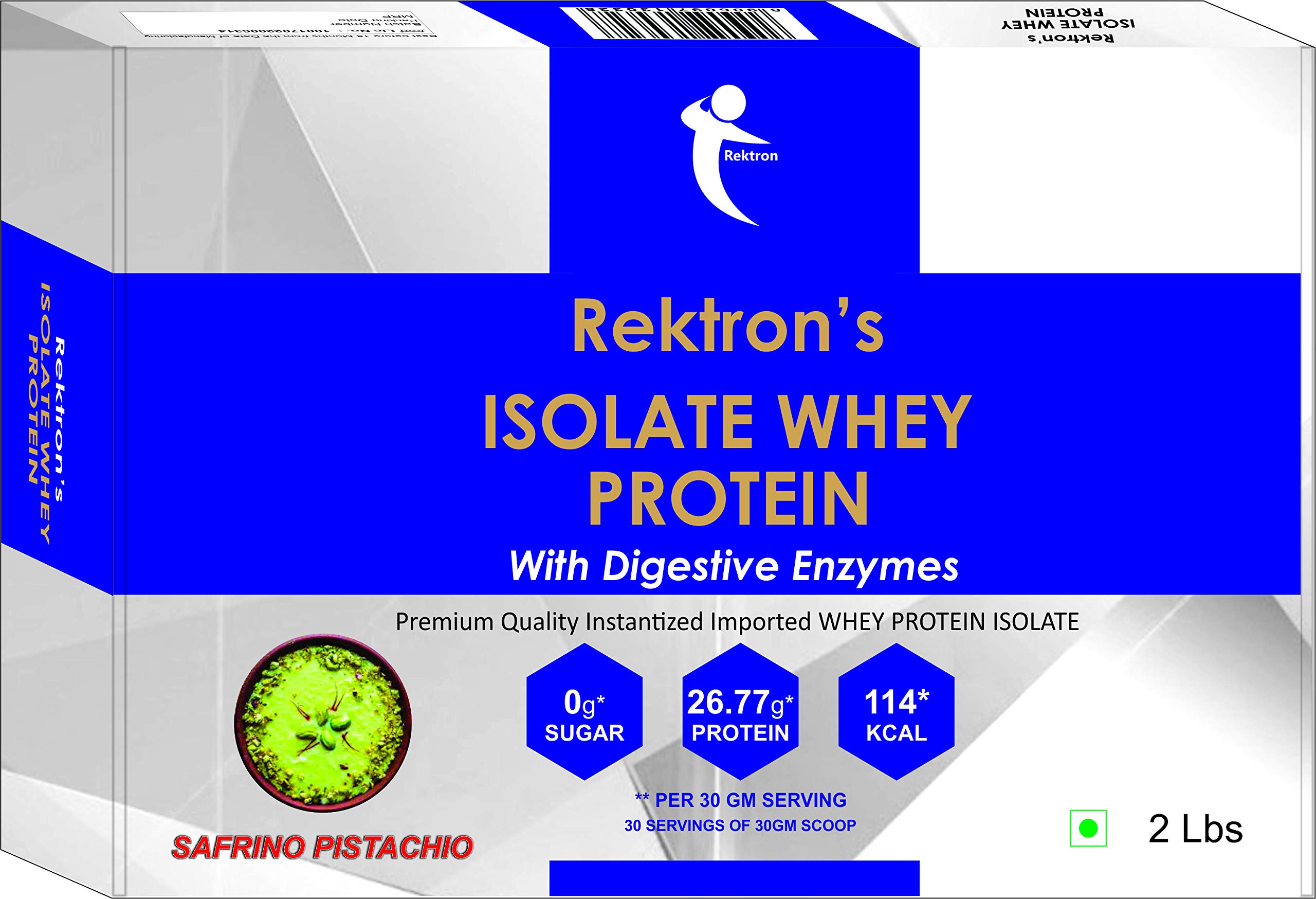 Rektron 100% Pure Isolate Whey Protein Powder With Digestive Enzymes Zero Sugar Isolate Protein Powder - 2 Lbs, 30 Servings Low Carb (Pista Flavour)-picture-31
