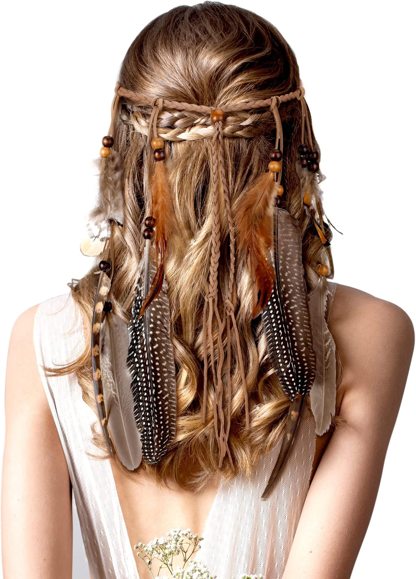 XunYee Feather Headband for Women - Hippie Indian Hair Accessories for Costume