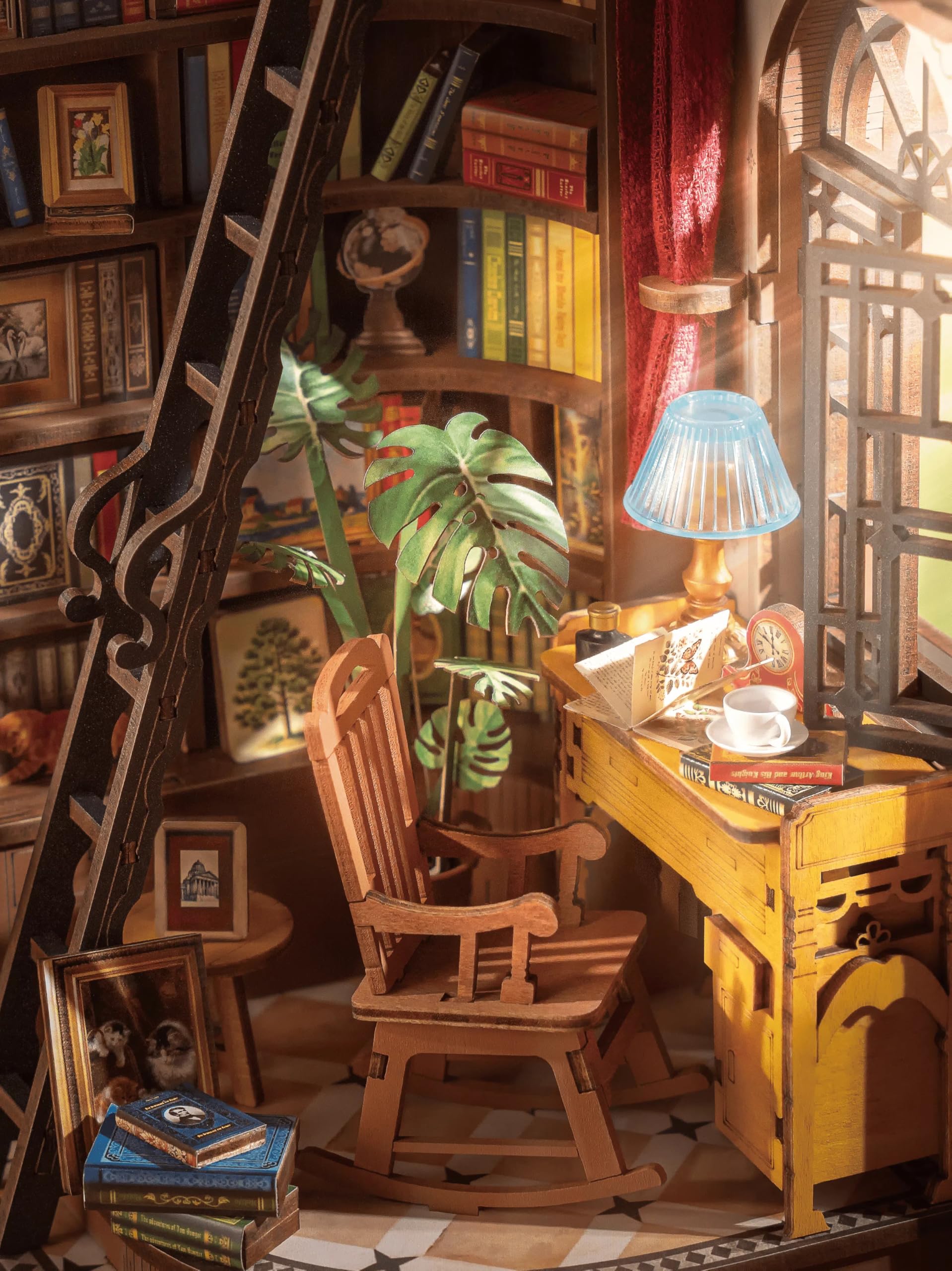 Rolife Book Nook Kit Miniature da Costruire DIY Booknook Silent Corner Study 3d Puzzle Legno con Luci Decorazione Libreria Casa Modellismo da Costruire Adulti Diorama Modellismo