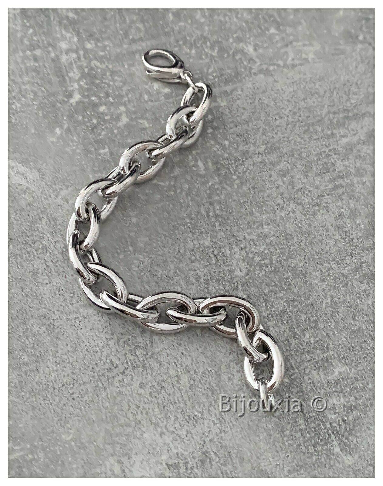 Bracciale a maglie larghe in argento massiccio 925/1000 rodiato marchiato, Argento sterling Metallo Argento