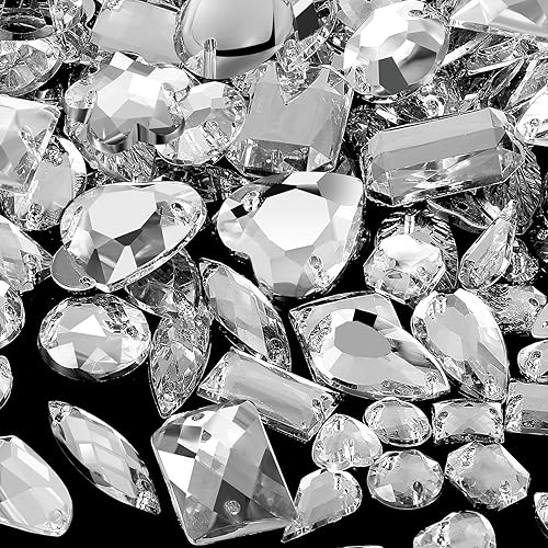 Miniatura 4 de 500 piezas de gemas de costura de acrílico con cristales de costura mezclados para coser en diamantes de imitación con 2 agujeros para la ropa
