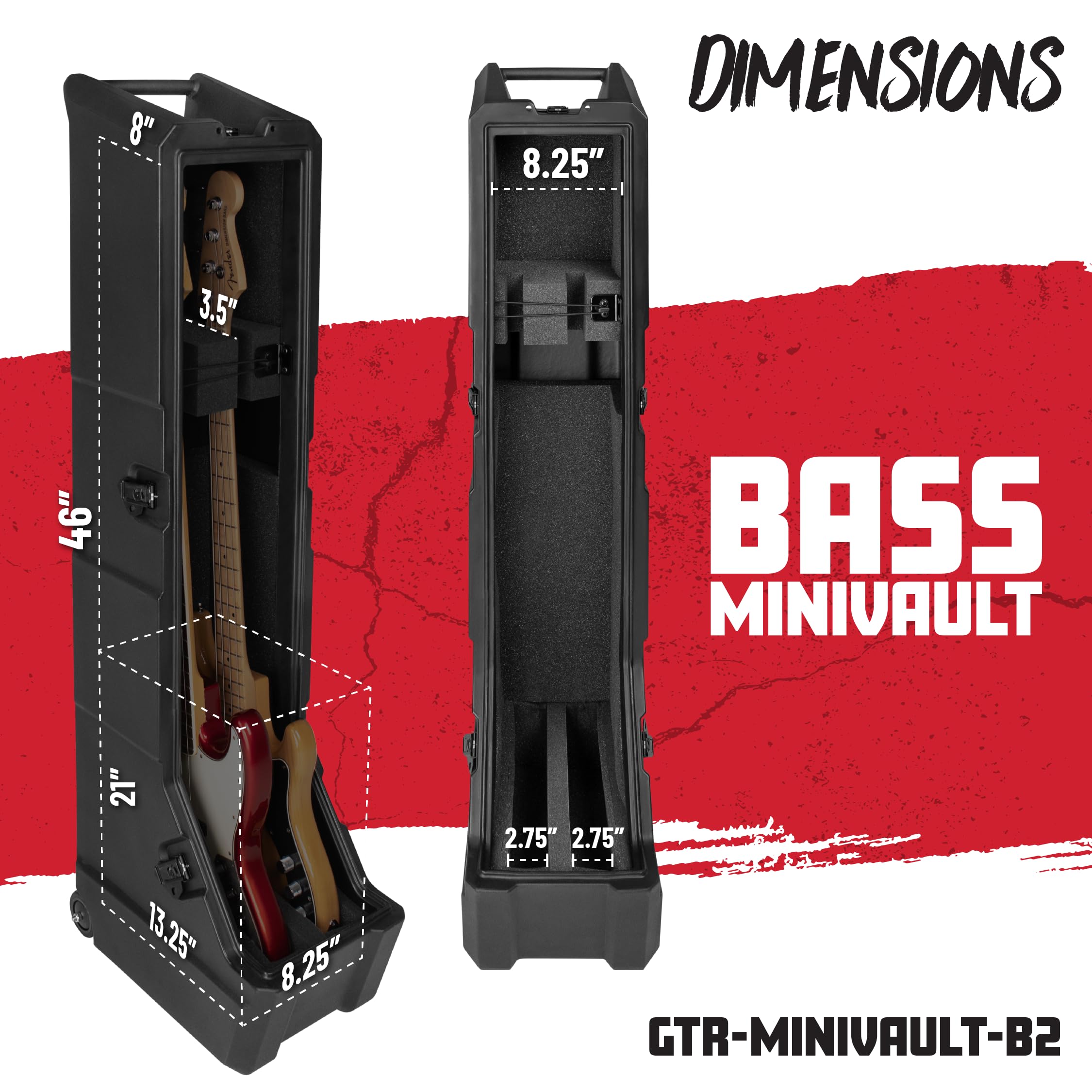 Gator Cases Estuche de Polietileno Moldeado Mini Vault para Dos Bajos eléctricos (HGA GTR-MINIVAULT-B2)
