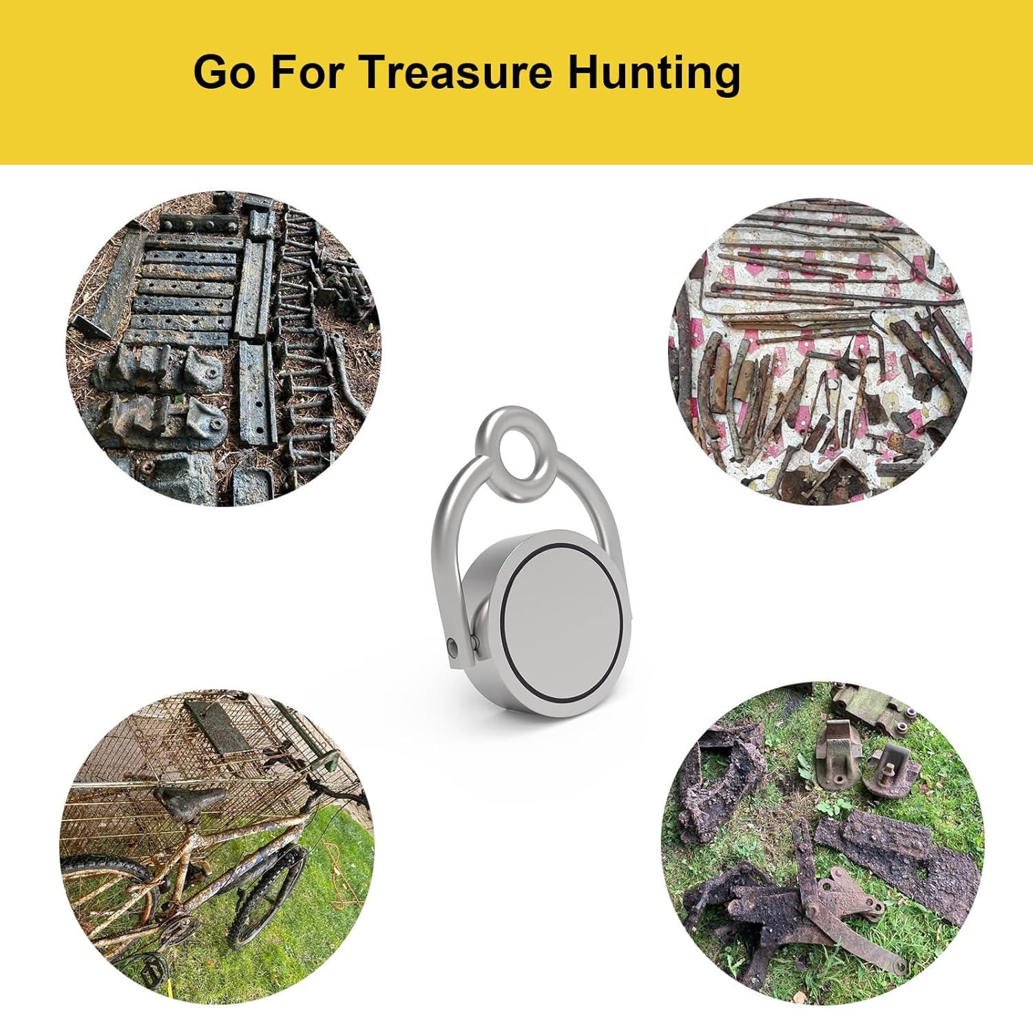 Ant Mag Swivel Fishing Magnet 500KG(1100LBS) Pulling Force with Stainless Steel Rotatable Bracket Super Strong Magnet Fishing for Outdoor Magnetic Fishing Treasure Hunting in Rivers, Dia 75mm(2.95in)