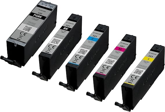 Canon PGI-580 CLI-581 BK C M Y PGBK حزمة من 5 خراطيش (Black Cyan Magenta Yellow Office Black Color) Canon الأصلي (حزمة بلاستيكية)