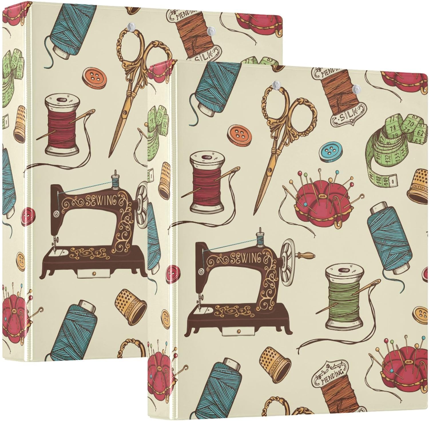 Needle Scissor and Thread Sewing Tool Binder 1.5 Inch Binder with Clipboard&Pockets, Hardcover Binders 3 Ring, Heavy Duty Large File Folder for Home Office School Supplies - Holds 200 Sheets, 2 PC