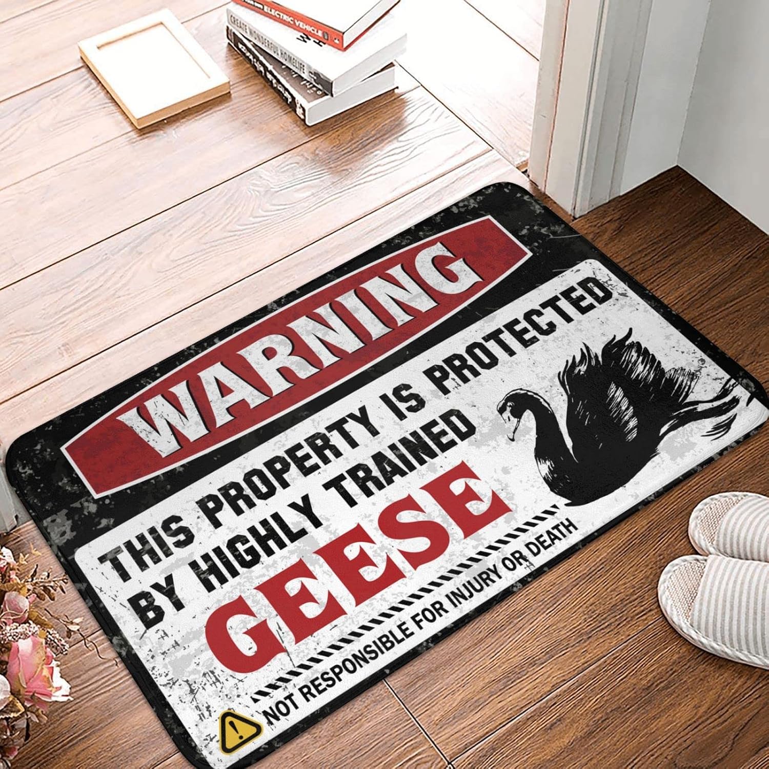 Bar for Man Cave Warning This Property is Protected By A Highly Trained Geese Rug Front Porch Decorations Outdoor Retro Room Decor(65X90CM)