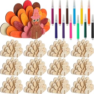 Blueweenly 12 Set Thanksgiving Turkey Painting Craft Kits for Kids, Art Wooden Painting Sets for Thanksgiving Party Favors DIY Turkey Supplies with Markers Birthday Supplies Make Your Own Craft Kits