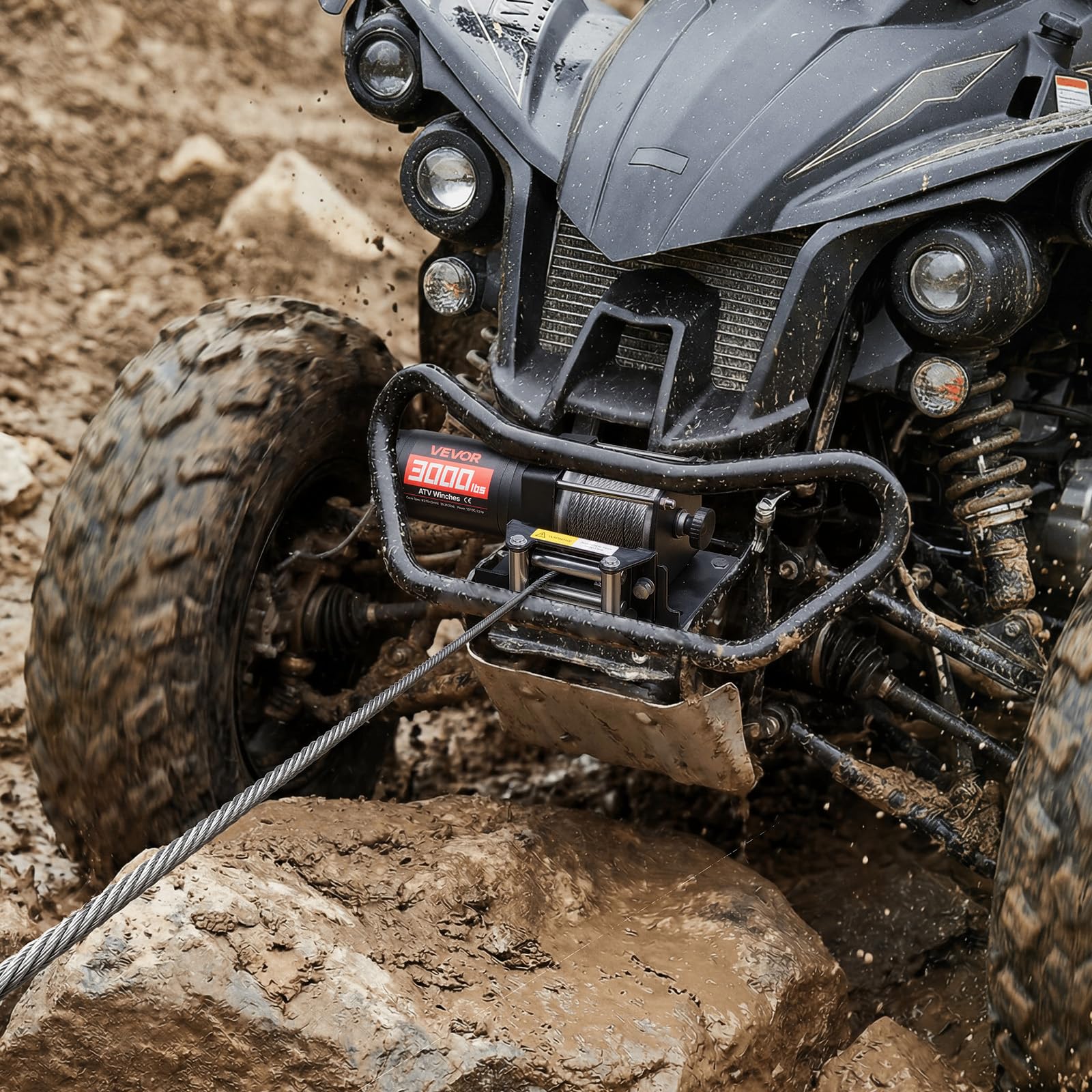 VEVOR Verricello Elettrico con Cavo da 1360 kg, Verricello Elettrico da 12 V CC per ATV/UTV Fuoristrada con Fune in Acciaio Ø 5 mm x 12 m, Telecomando Cablato, Impermeabile IP55 per Recupero Stradale