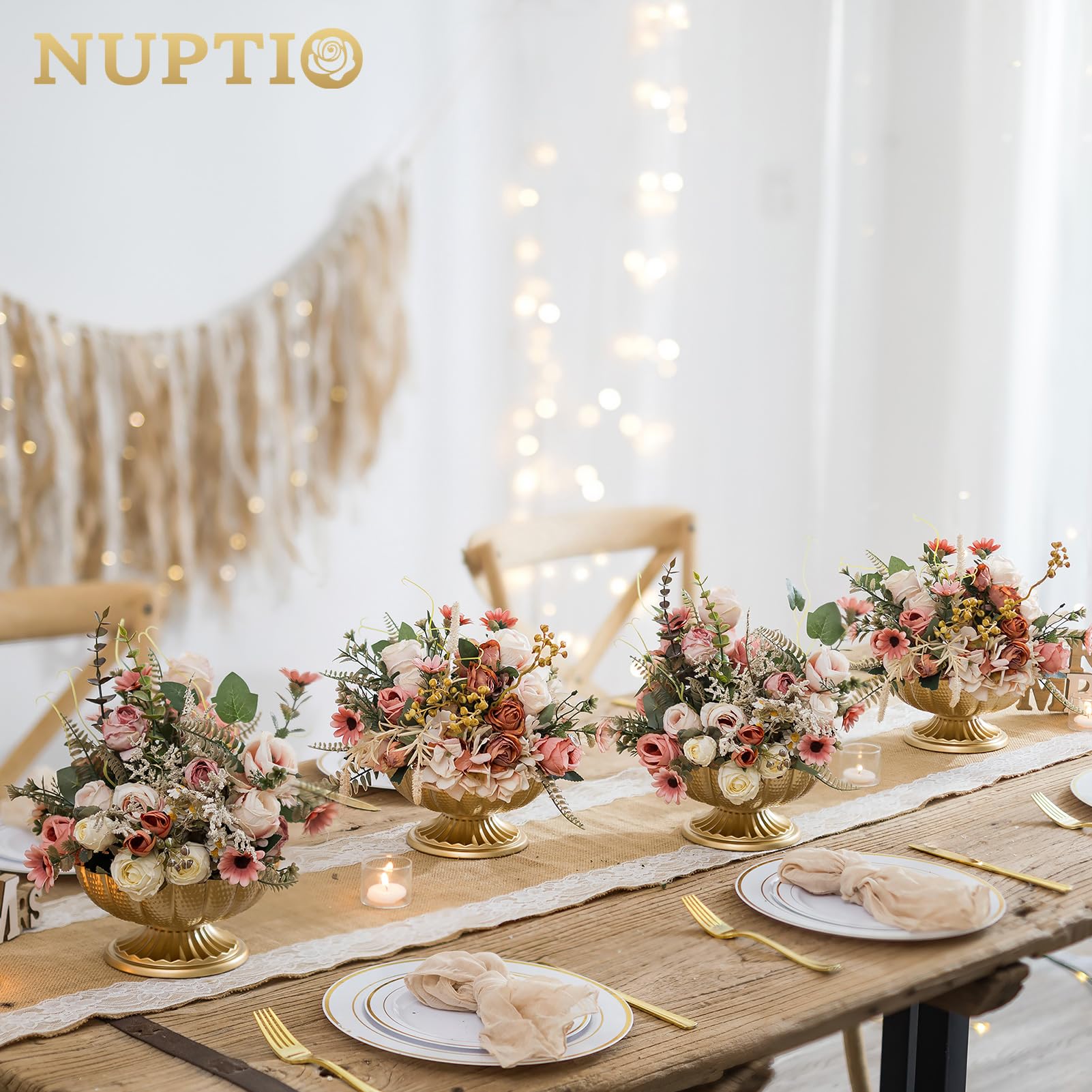 NUPTIO Gold Metall Kleine Vase: Kunstblumen Vasen Blumenvase Herzstücke für Hochzeit Geburtstag Deko - Vintage Blumentopf Plant Topf für Couchtisch Innen Tischdeko Satz von 10