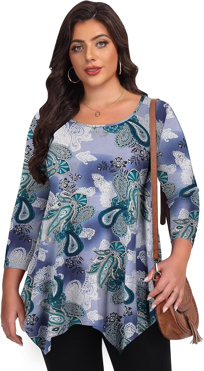 LARACE Plus Size Tops for Women 3/4 Sleeve Shirts Tunic Tops Loose Fit Basic Lady Clothes