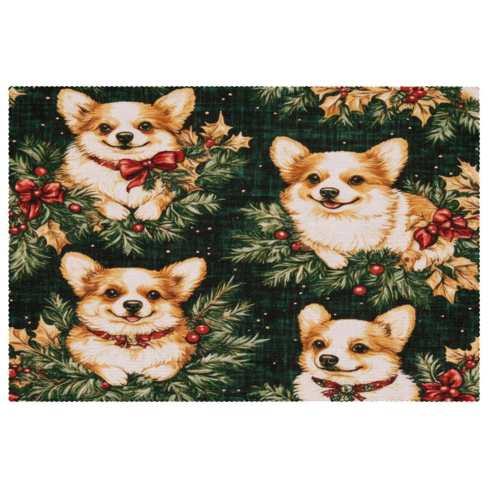Sets de table Corgis de Noël en tissu Oxford résistant pour décoration d'intérieur