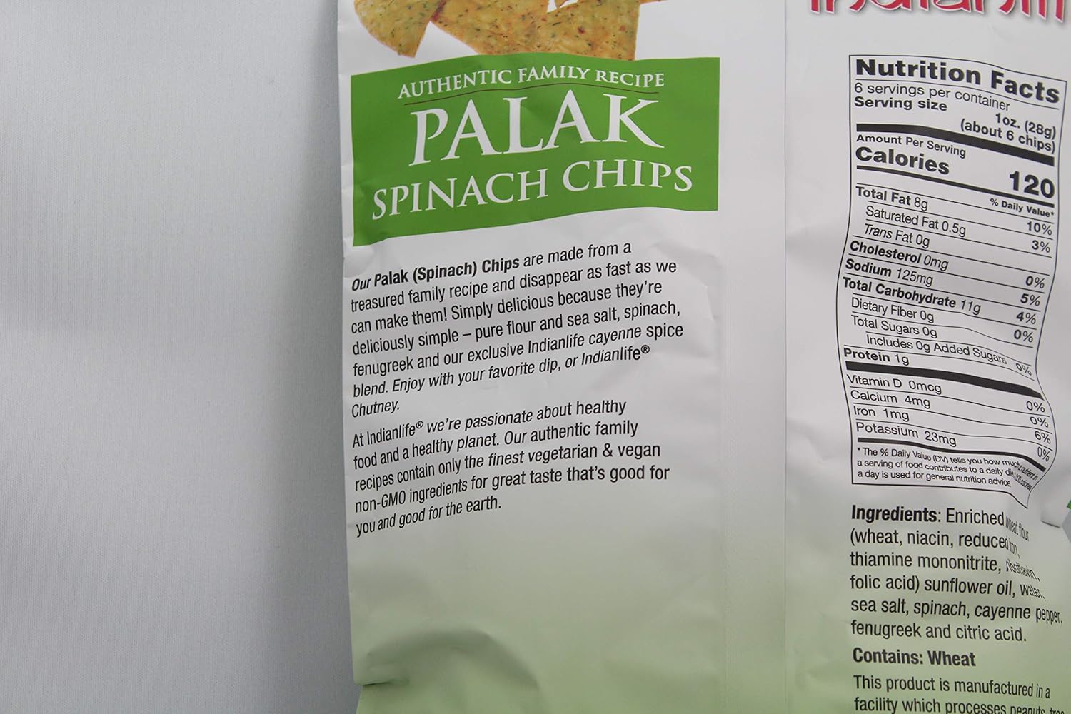 Indianlife Palak (Spinach) Chips (Family size) 3 pkts x 6oz (170g)