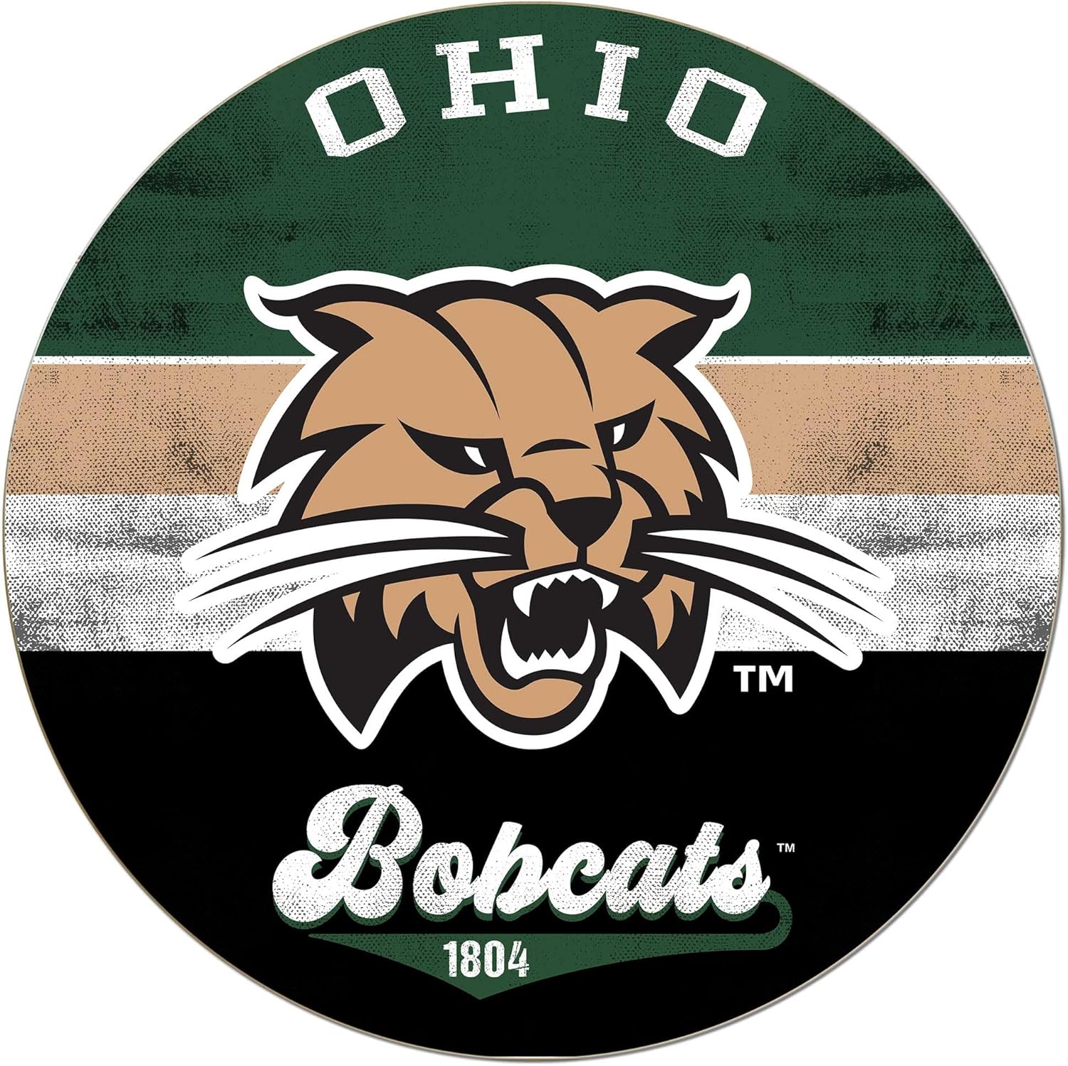 KH Sports Fan Ohio Bobcats Multi-Color Retro Circle Sign, 20x20 Inches, Bobcats Decor for Dorm, Fan Cave, Living Room; Display Your Team Spirit with This Unique Ohio Univ Bobcats Wall Art