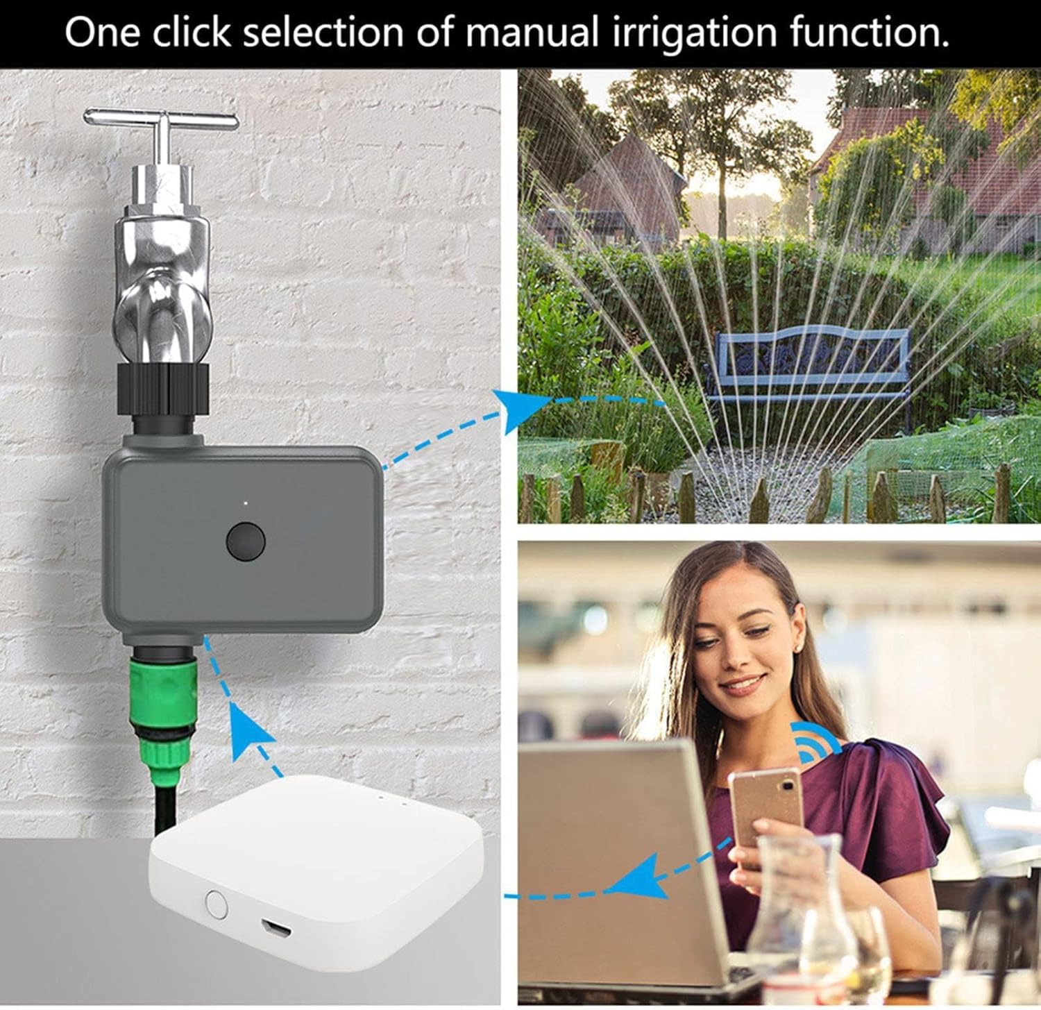 Sprinkler Timer Irrigation Controller 3/4in Male Thread Remote Control for Smart Life App Garden Hose 2.9psi-116psi Working Pressure