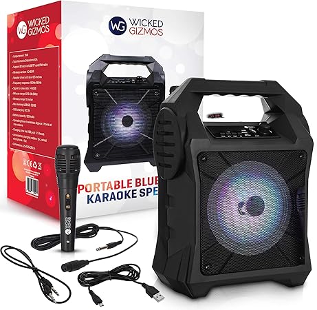 Wicked Gizmos Portable Karaoke Boombox Machine With Amplifying Speaker And Led Lighting Microphone Bluetooth And Aux Inputs Party Entertainment Amazon Co Uk Musical Instruments Dj